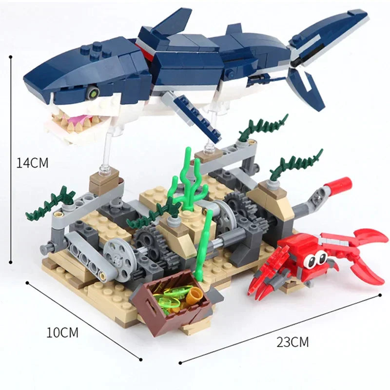 3in1 Gear Mechanical swimming shark Model Building Blocks