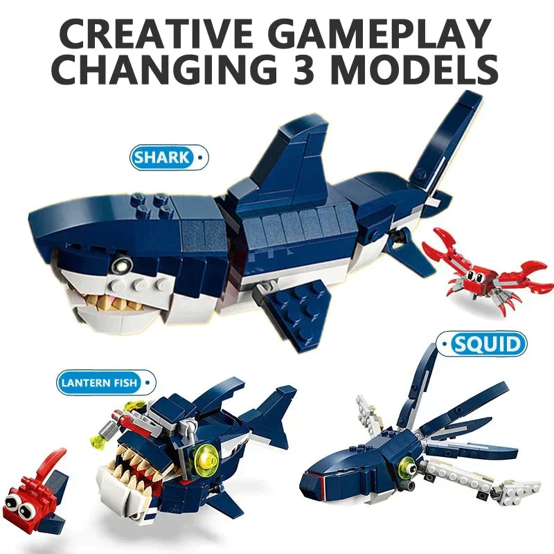 3in1 Gear Mechanical swimming shark Model Building Blocks