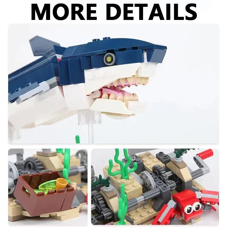 3in1 Gear Mechanical swimming shark Model Building Blocks